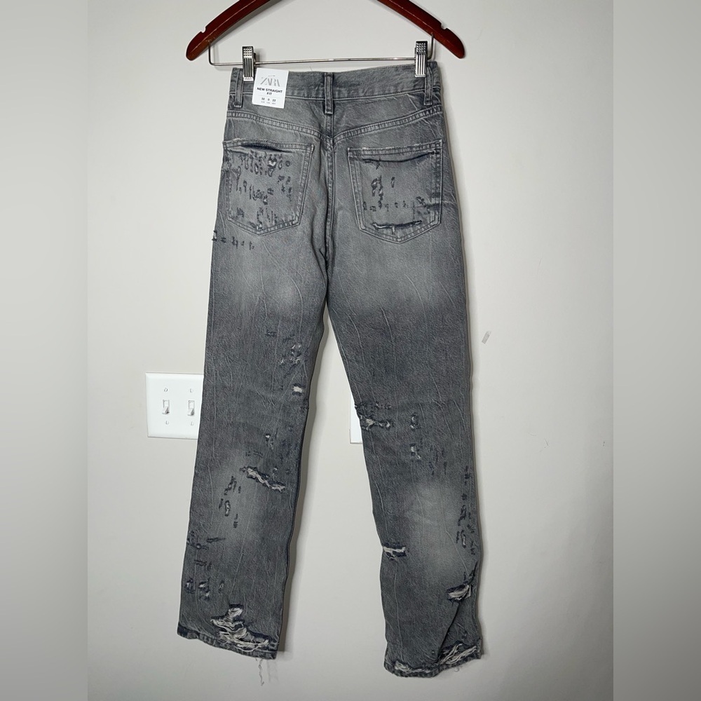 BRAND NEW ZARA Distressed Grey Denim Jeans Size  US 0 UK 32 - Picture 3 of 6
